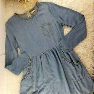 Thereal chambray mini dress SIZE S braided trim